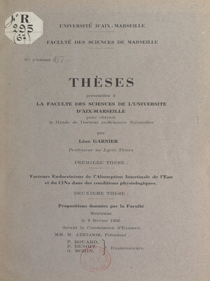 cover image of Facteurs endocriniens de l'absorption intestinale de l'eau et du ClNa dans les conditions physiologiques